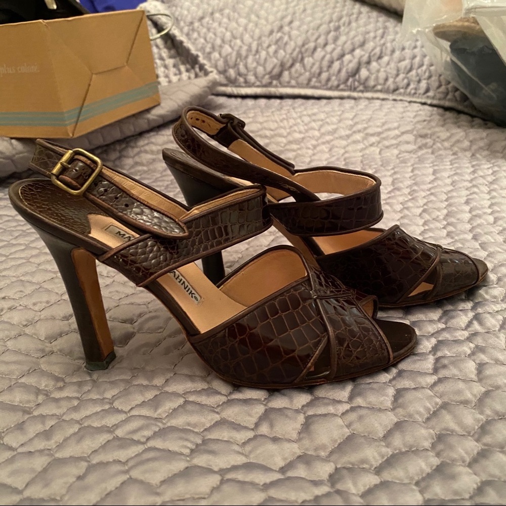 Manolo Blahnik Crocodile Sling Back Sandals